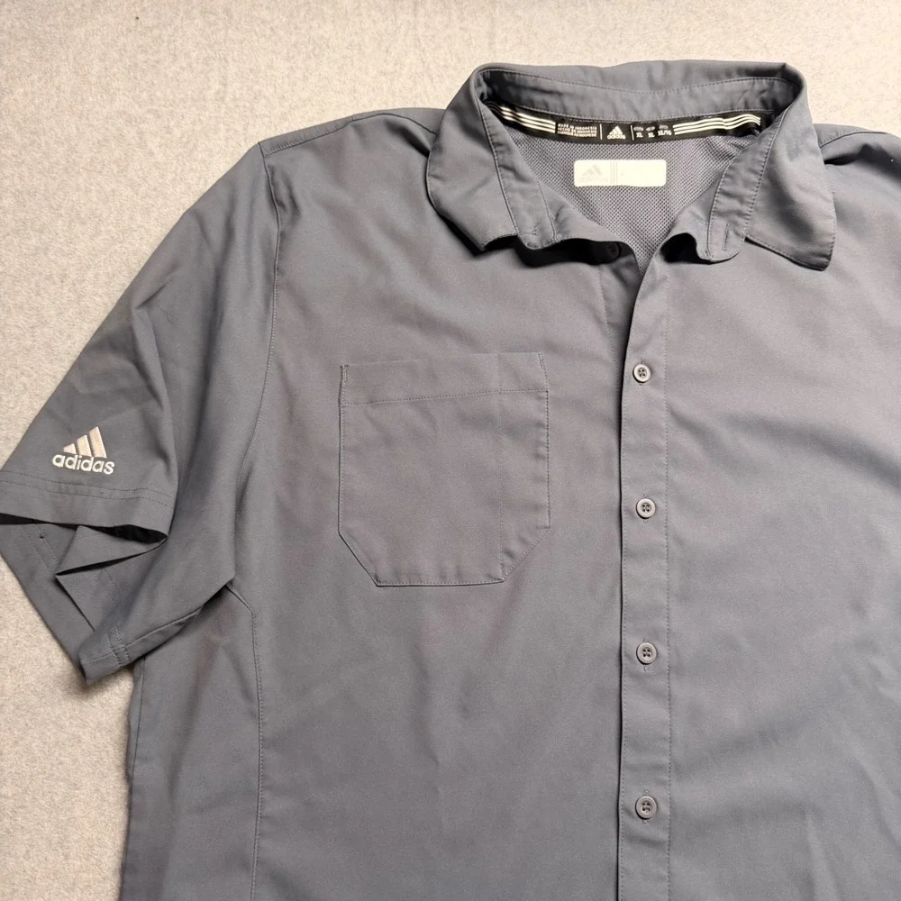 Adidas Mens Short Sleeve Button Down Shirt Gray Performance Golf XL